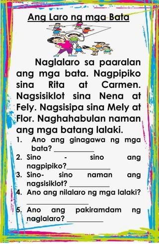 TAGALOG STORIES WITH COMPREHENSION for kids | PDF