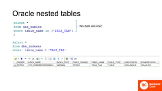 Oracle nested tables
No data returned
 