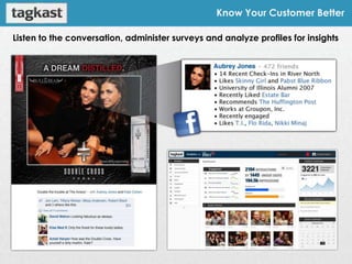 Know Your Customer Better

Listen to the conversation, administer surveys and analyze profiles for insights
 