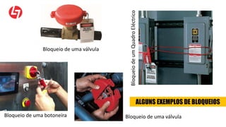 Bloqueio de uma válvula
BloqueiodeumQuadroEléctrico
Bloqueio de uma válvulaBloqueio de uma botoneira
ALGUNS EXEMPLOS DE BLOQUEIOS
 