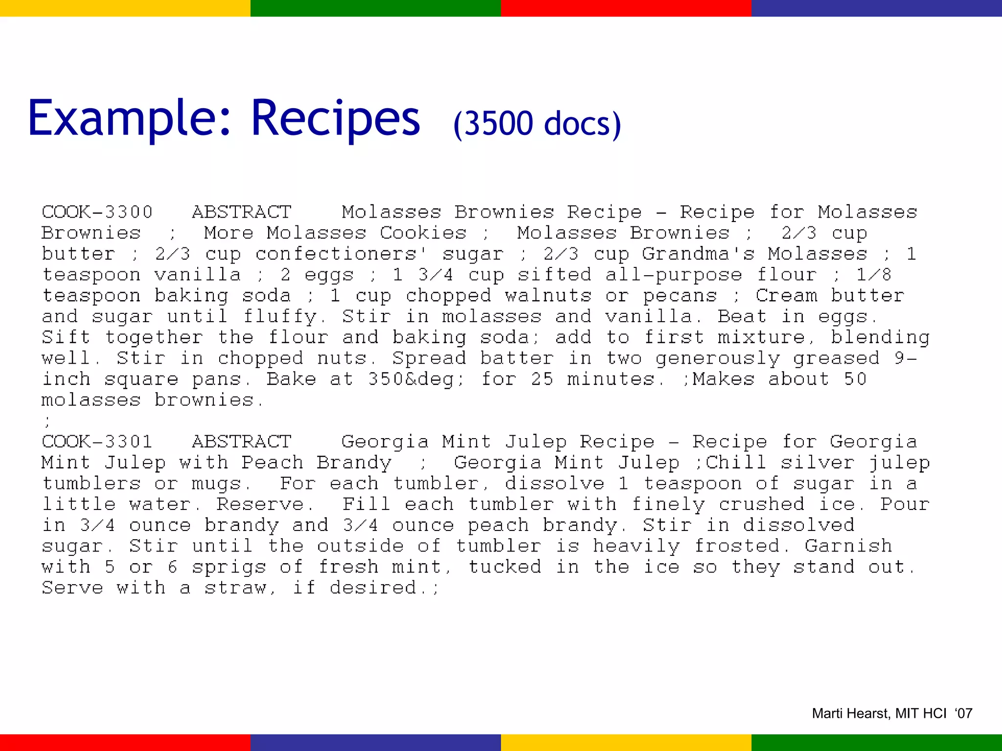 Example: Recipes  (3500 docs) 