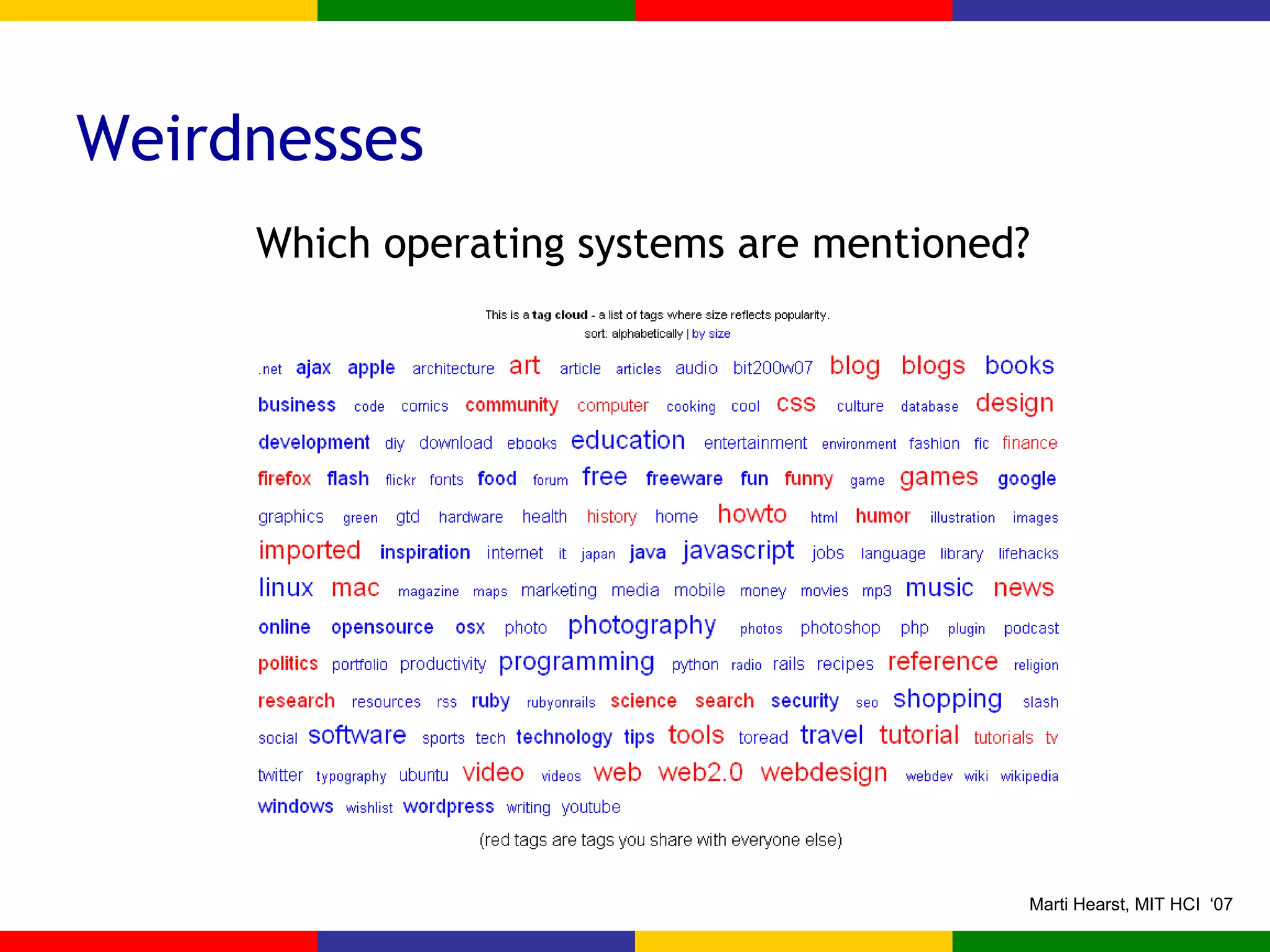 Weirdnesses Which operating systems are mentioned? 