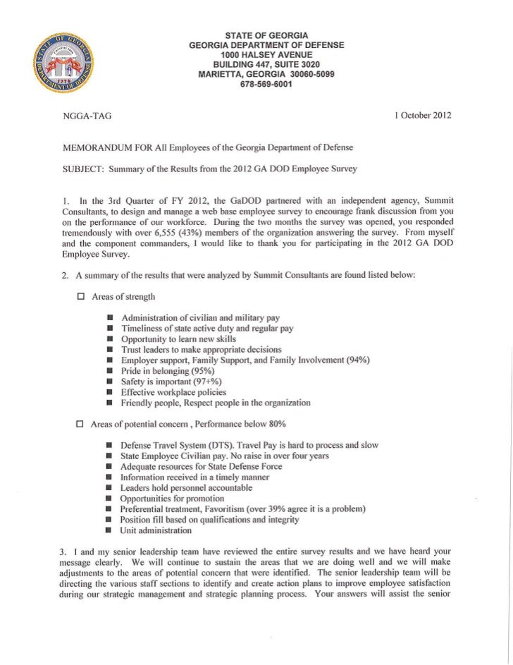 TAG s Letter On FY 2012 Ga Dod Employee Survey