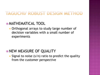 Taguchi Method Doe Array Taguchi method-process imp | PPT