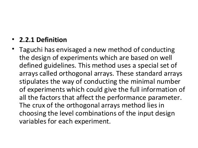Taguchi design of experiments nov 24 2013