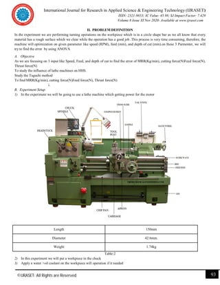 Lathe Study Method Taguchi method for analysing the lathe machine | PDF