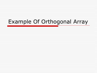 Factorial ApproachInclude all factors in a balanced design: