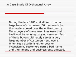 To increase the generality of the conclusions, use a design that involves all eight combinations of the three factors.The above eight runs constitute a FULL FACTORIAL DESIGN.The design is balanced for every factor. This means 4 runs have T at 1450 and 4 have T at 1600. Same is true for C and O.	