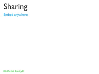 Sharing
Embed anywhere




@billselak #tmky11
 