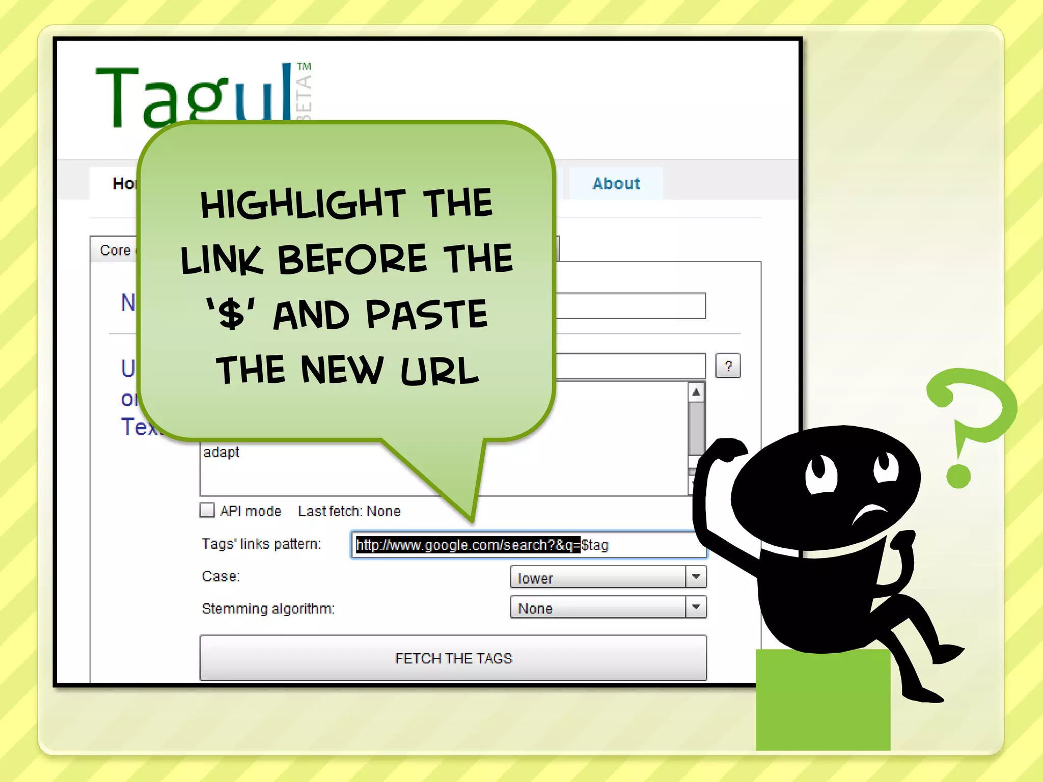 Highlight the
link before the
 ‘$’ and paste
  the new URL
 