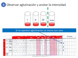 0
4 Observar aglutinación y anotar la intensidad
I II Auto
0
0
III
Si no aparece aglutinación se marca con cero
CC by_nc Manuel Francisco García Gálvez
@magargalvez ES Albaida
 