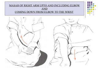 MASAH OF RIGHT ARM UPTO AND INCLUDING ELBOW
AND
COMING DOWN FROM ELBOW TO THE WRIST
 