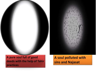 A pure soul full of good
deeds with the help of Tahir
practices
A soul polluted with
sins and Najasat
 