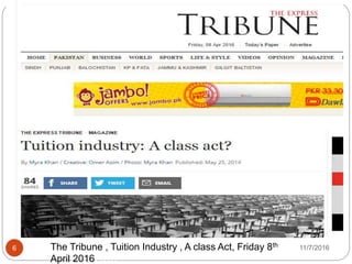 11/7/2016The Tribune , Tuition Industry , A class Act, Friday 8th
April 20162016
6
 
