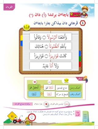 ‫نوتا‬
‫ضورو‬
31
‫القرءان‬
ۡ
‫وا‬
ُ
‫ال‬
َ
‫ق‬َ‫و‬ ‫۝‬
۠ َ‫ا‬
‫ول‬ُ‫س‬َّ‫ٱلر‬ ‫ا‬َ‫ن‬ۡ‫ع‬ َ
‫ط‬
َ
‫أ‬َ‫و‬
َ
‫ِك‬‫ل‬‫ا‬َ‫ن‬
ُ
‫ه‬ ‫۝‬
۠
‫ا‬
َ
‫ون‬ُ‫ن‬
ُّ
‫ٱلظ‬ ِ
َّ‫ه‬
‫ٱلل‬ِ‫ب‬
ْ
‫ا‬َ‫ير‬ِ‫ار‬َ‫و‬
َ
‫ق‬ ‫۝‬
۠
‫ا‬َ‫ير‬ِ‫ار‬َ‫و‬
َ
‫ق‬ ۡ
‫ت‬
َ
‫ن‬
َ‫ا‬
‫ك‬
ٞ
‫د‬ِ‫ب‬ َ‫ا‬
‫ع‬
۠
‫ا‬
َ
‫ن‬
َ
‫أ‬
ٓ َ‫ا‬
‫ل‬َ‫و‬
.‫بتول‬ ‫يغ‬ ‫ن‬‫ء‬‫باخا‬ ‫مغيكوت‬ ‫اية‬ ‫فوتوغن‬ ‫دان‬ ‫كليمه‬ ‫ممباخ‬ ‫موريد‬ ‫بيمبيغ‬ 	
•
.‫وصل‬ ‫دان‬ ‫وقڤ‬ ‫كتيك‬ ‫ن‬‫ء‬‫باخا‬ ‫خارا‬ ‫بيذاكن‬ 	
•
‫ن‬‫ء‬‫باخا‬ ‫خارا‬ ‫بيذاكن‬ ‫دان‬ ‫فرهاتي‬
‫وصل‬ ‫كتيك‬
‫فينديق‬ ‫دباخ‬
‫وقف‬ ‫كتيك‬
‫حركة‬ 2 ‫فنجغ‬
َ‫و‬
ُ
‫ه‬ َّ‫ن‬ِ‫ك‬ٰ َّ
‫ل‬
‫ا‬َّ‫ِن‬‫ك‬ٰ َّ
‫ل‬
َ‫و‬
ُ
‫ه‬
۠
‫ا‬َّ‫ِن‬‫ك‬ٰ َّ
‫ل‬
۠
‫ا‬َّ‫ِن‬‫ك‬ٰ َّ
‫ل‬
) ( ‫دان‬ ) ( ‫برتندا‬ ‫ن‬‫ء‬‫باخا‬
۠
‫ا‬
ْ
۠
‫ا‬
۠
‫ا‬
‫القرءان‬ ‫دالم‬ ‫توليسن‬
‫ن‬‫ء‬‫باخا‬ ‫خارا‬
‫القراءن‬ ‫ممباخ‬ ‫برإلتزام‬
9 ‫اونيت‬
1
‫اينفو‬
‫بوكو‬
‫تيؤيتي‬‫اك‬
31
1.9.1
1.9.2
1.9.5
 