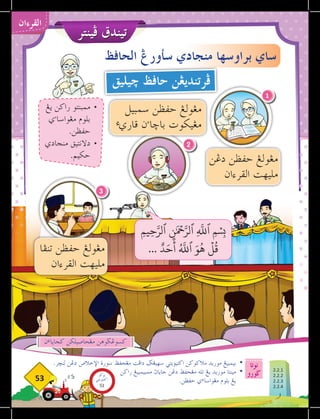 ‫الحاڤظ‬ ‫سأورغ‬ ‫منجادي‬ ‫براوسها‬ ‫ساي‬
ATIKAH
‫فينتر‬ ‫تيندق‬
‫نوتا‬
‫ضورو‬
53
‫القرءان‬
‫دغن‬ ‫حڤظن‬ ‫مغولغ‬
‫القرءان‬ ‫مليهت‬
‫تنفا‬ ‫حڤظن‬ ‫مغولغ‬
‫القرءان‬ ‫مليهت‬
‫سمبيل‬ ‫حڤظن‬ ‫مغولغ‬
‫ء‬‫قاري‬ ‫ن‬‫ء‬
‫باخا‬ ‫مغيكوت‬
‫خيليق‬ ‫حاڤظ‬ ‫فرتنديغن‬
‫يغ‬ ‫راكن‬ ‫ممبنتو‬ 	
•
‫ي‬‫ء‬
‫مغواسا‬ ‫بلوم‬
.‫حڤظن‬
‫منجادي‬ ‫دالنتيق‬ 	
•
.‫حكيم‬
.‫لنخر‬ ‫دغن‬ ‫اإلخالص‬ ‫سورة‬ ‫مغحڤظ‬ ‫دافت‬ ‫سهيغض‬ ‫اكتيؤيتي‬ ‫مالكوكن‬ ‫موريد‬ ‫بيمبيغ‬ 	
•
‫راكن‬ ‫ممبيمبيغ‬ ‫جاياث‬ ‫دغن‬ ‫مغحڤظ‬ ‫تله‬ ‫يغ‬ ‫موريد‬ ‫مينتا‬ 	
•
.‫حڤظن‬ ‫ي‬‫ء‬‫مغواسا‬ ‫بلوم‬ ‫يغ‬ 	
‫خيليق‬ ‫حاڤظ‬ ‫فرتنديغن‬
‫ن‬‫ء‬‫كجايا‬ ‫مغحاصيلكن‬ ‫كسوغضوهن‬
1
2
3
ِ‫م‬‫ي‬ِ‫ح‬َّ‫ٱلر‬ ‫ِنَٰمۡح‬َّ‫ٱلر‬ ِ
َّ‫ه‬
‫ٱلل‬ ‫ِمۡسِب‬
... ٌ‫د‬َ‫ح‬
َ
‫أ‬ ُ َّ‫ه‬
‫ٱلل‬ َ‫و‬
ُ
‫ه‬
ۡ
‫ل‬
ُ
‫ق‬
ZAINAB
NURUL AIN
KAMARIAH
2.2.1
2.2.2
2.2.3
2.2.4
‫بوكو‬
‫تيؤيتي‬‫اك‬
51
 