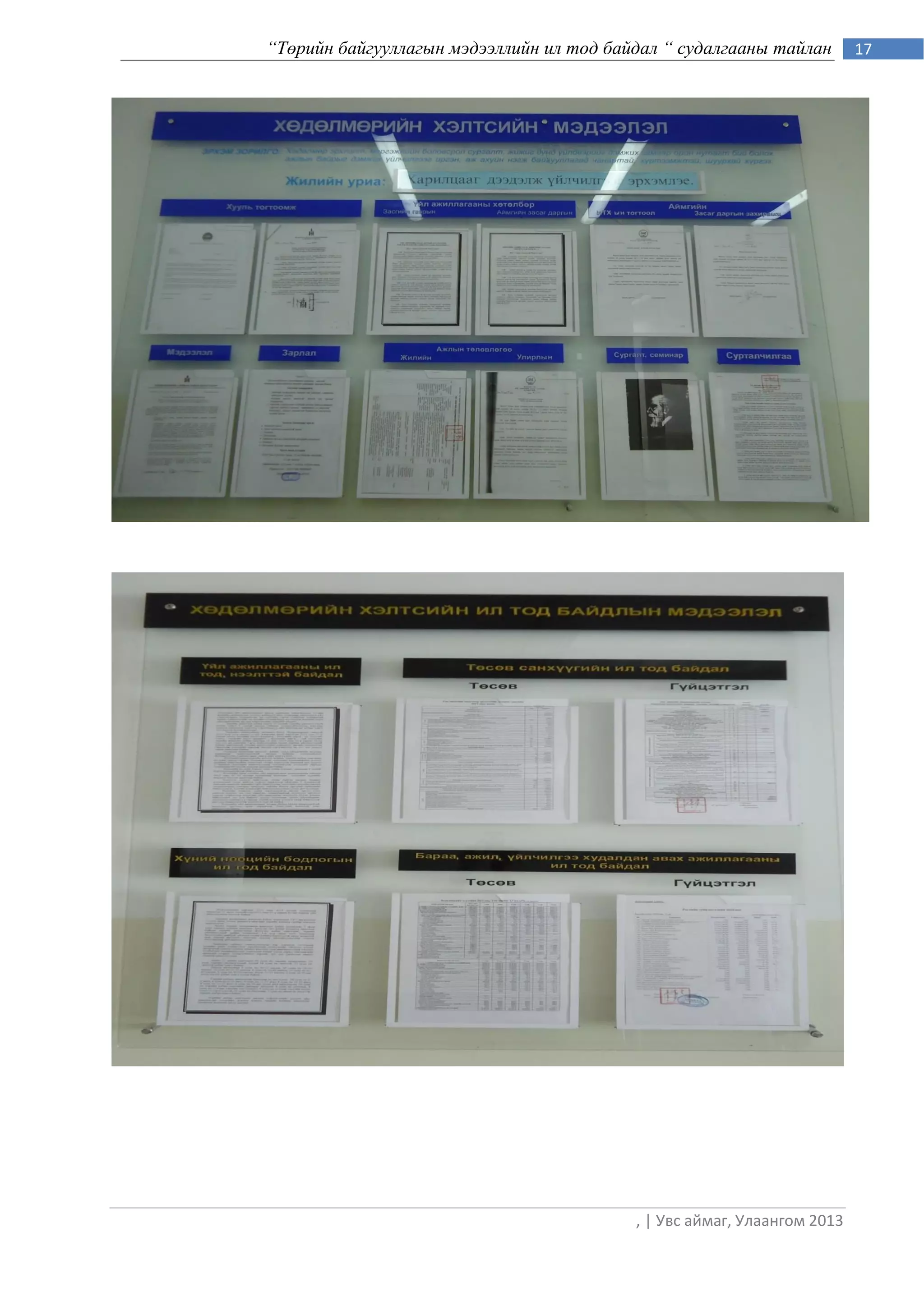 “Төрийн байгууллагын мэдээллийн ил тод байдал “ судалгааны тайлан        17




                                          , | Увс аймаг, Улаангом 2013
 
