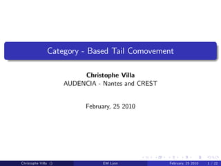Category - Based Tail Comovement
Christophe Villa
AUDENCIA - Nantes and CREST
February, 25 2010
Christophe Villa () EM Lyon February, 25 2010 1 / 22
 