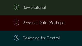 1   Raw Material


    Personal Data Mashups
2


    Designing for Control
3
 