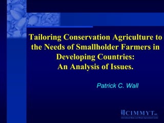 Tailoring Conservation Agriculture to
the Needs of Smallholder Farmers in
        Developing Countries:
        An Analysis of Issues.

                  Patrick C. Wall



                               CIMMYT                                MR
                          International Maize and Wheat Improvement Center
 