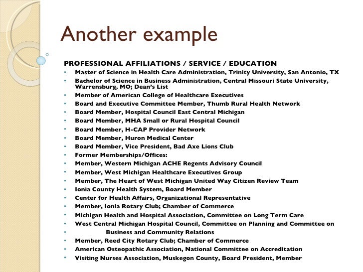 professional affiliations on a resumes