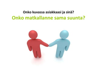 Onko kuvassa asiakkaasi ja sinä? Onko matkallanne sama suunta? 