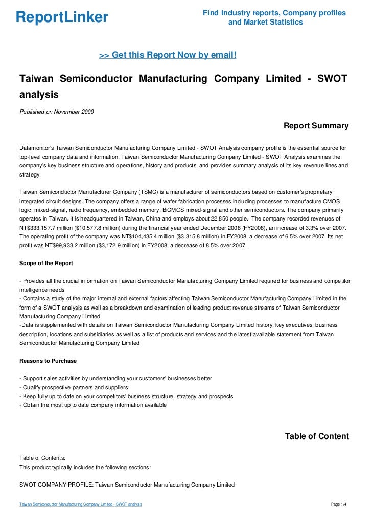 Taiwan Semiconductor Manufacturing Company Limited SWOT analysis
