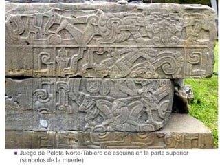 Juego de Pelota Norte-Tablero de esquina en la parte superior (simbolos de la muerte)