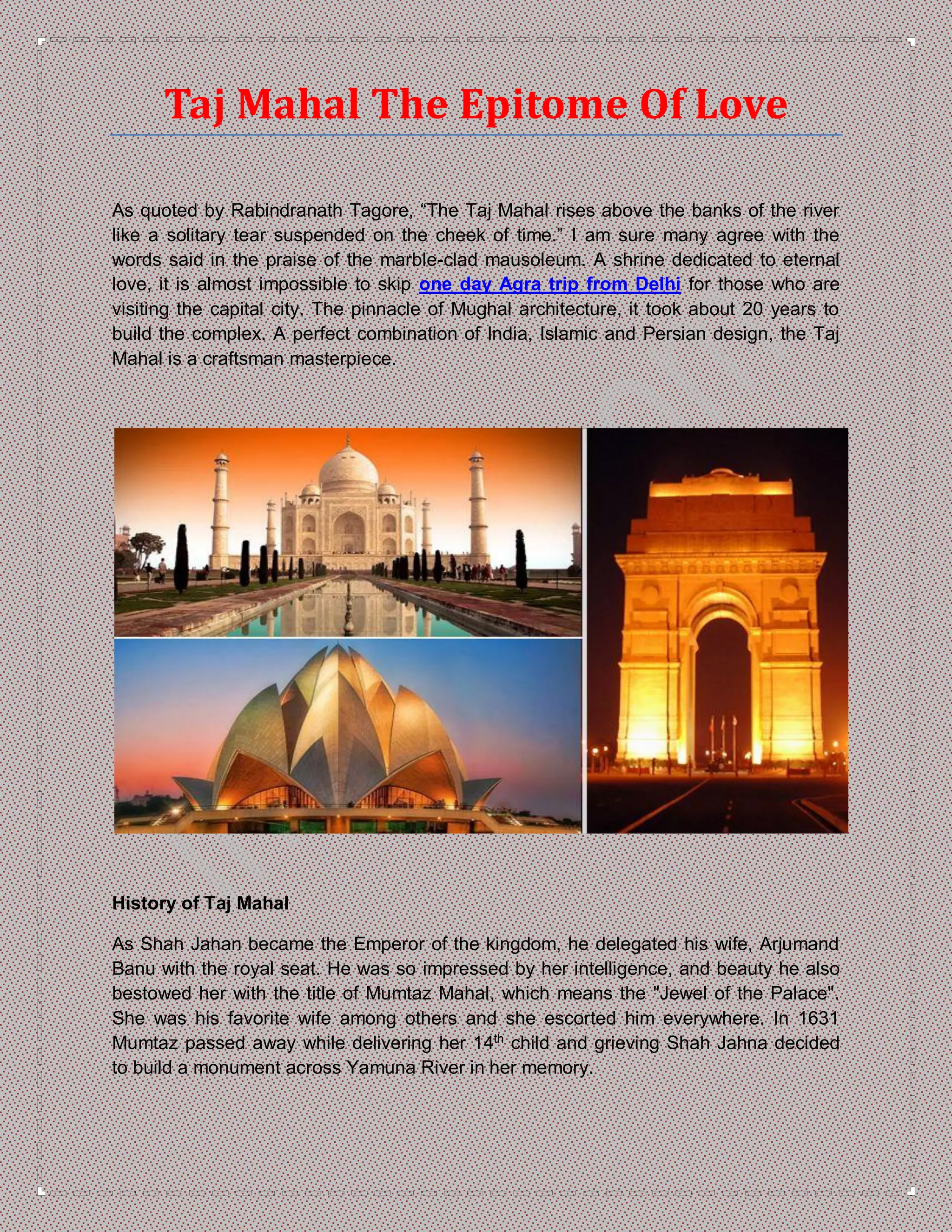 Taj mahal the epitome of love | PDF 
