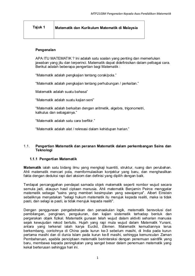 Tajuk 1 matematik & kurikulum