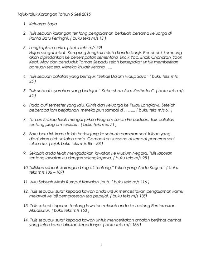 Karangan Tahun 5 Sesi 20151. Keluarga Saya2. Tulis sebuah karangan ...