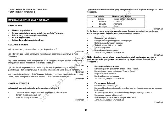 Tajuk ramalan sejarah spm 2014