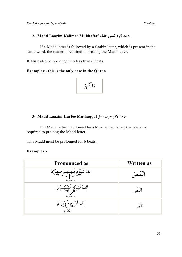 Reach the goal via Tajweed rule 1st edition
2- Madd Laazim Kalimee Mu...