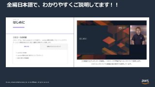 © 2021, Amazon Web Services, Inc. or its Affiliates.
© 2021, Amazon Web Services, Inc. or its Affiliates. All rights reserved.
全編日本語で、わかりやすくご説明してます！！
 