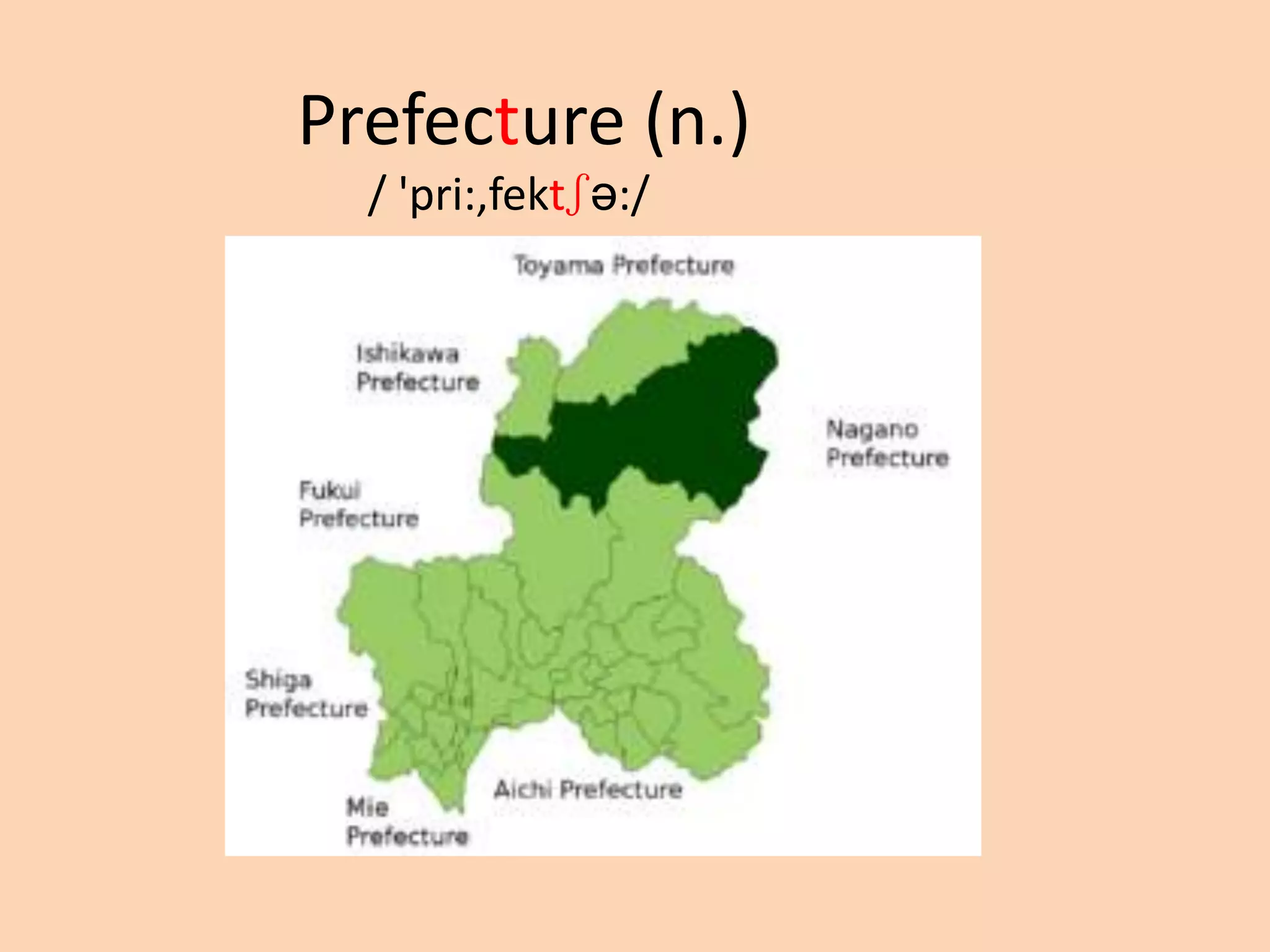 Prefecture (n.)
/ 'pri:,fektʃə:/

 