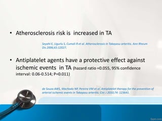 • Atherosclerosis risk is increased in TA
• Antiplatelet agents have a protective effect against
ischemic events in TA (ha...