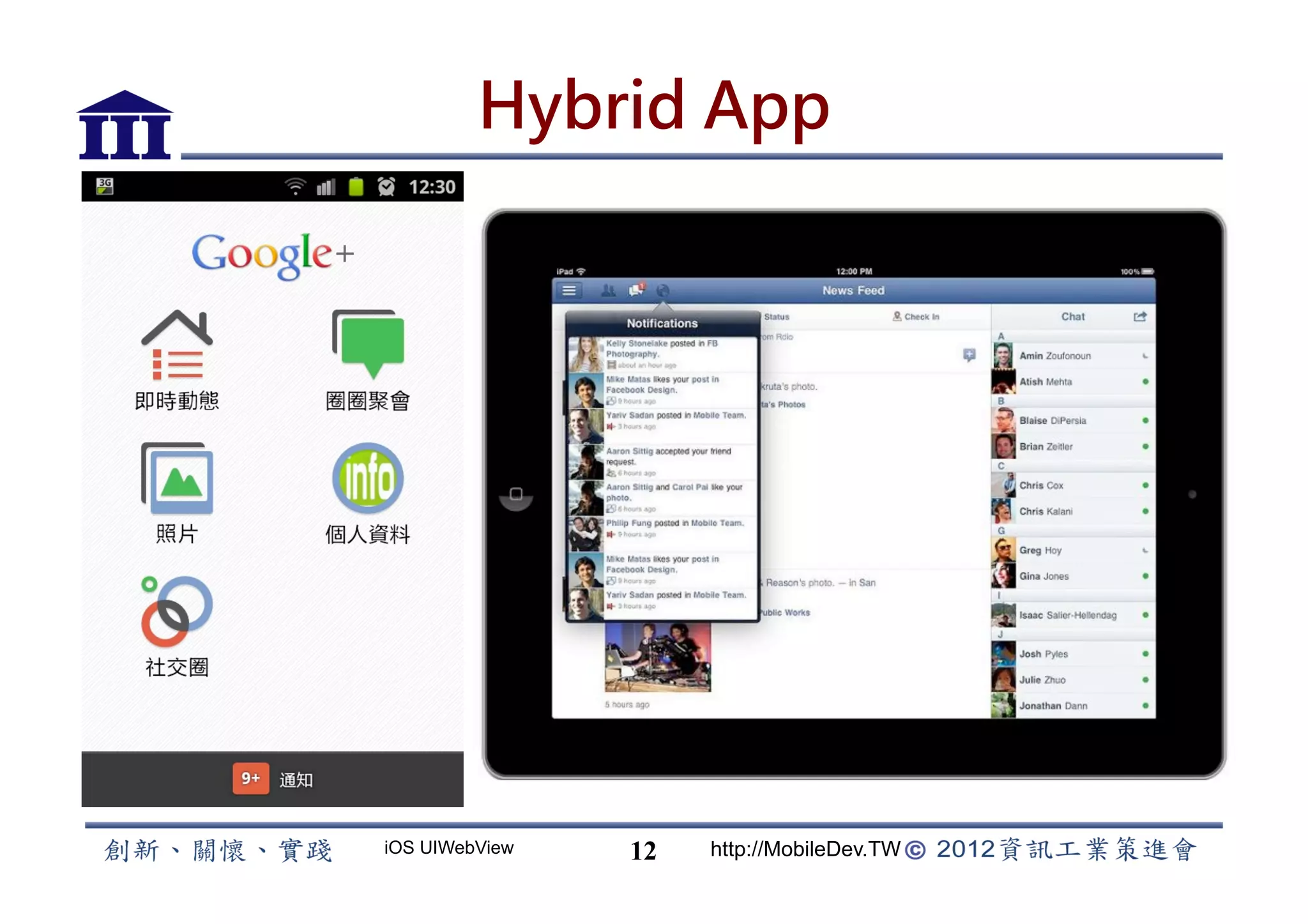 Hybrid App




iOS UIWebView   12   http://MobileDev.TW
 