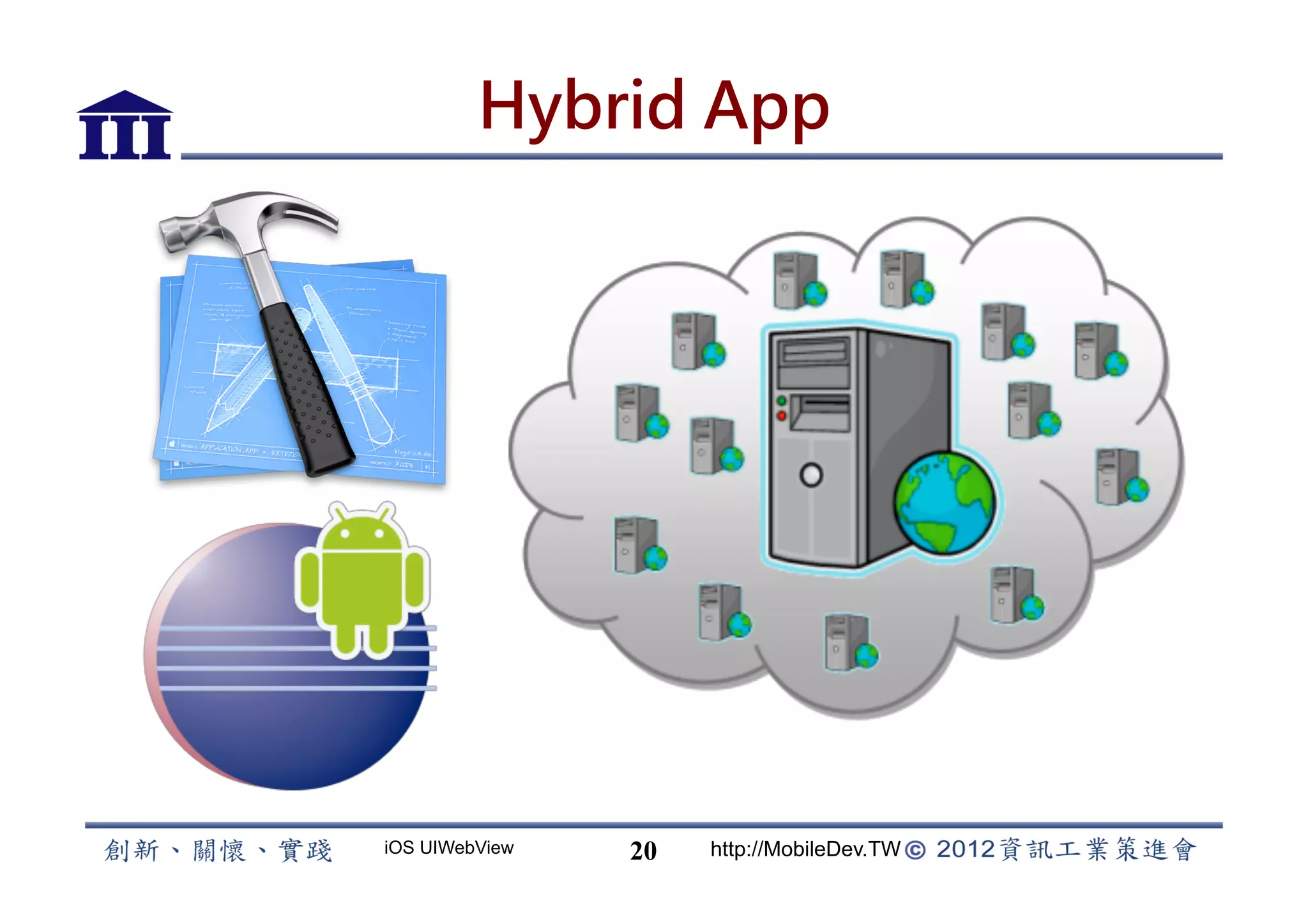 Hybrid App




iOS UIWebView   20   http://MobileDev.TW
 