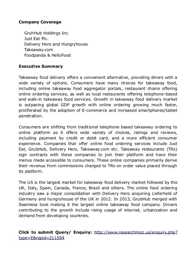 Takeaway food delivery market: focus on online channel (2014 19)