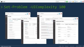 DNN Summit 2018
> Set-Problem –UIComplexity 100
Security - Photos
Site Settings - Photos
SEO - Photos
Extensions - Photos
 