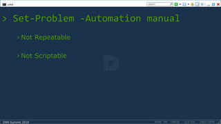 DNN Summit 2018
> Set-Problem -Automation manual
› Not Repeatable
› Not Scriptable
 