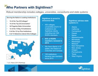 7
Who Partners with Sightlines?
Robust membership includes colleges, universities, consortiums and state systems
Serving t...