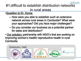 #1:difficult to establish distribution networks
                  in rural areas




 【Distribution / Sell】
 