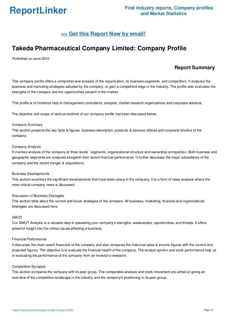Takeda Pharmaceutical Company Limited Company Profile