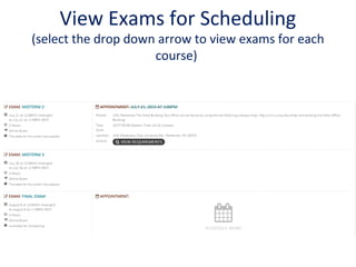 View Exams for Scheduling
(select the drop down arrow to view exams for each
course)
 