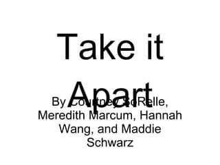 Take it Apart By Courtney SoRelle, Meredith Marcum, Hannah Wang, and Maddie Schwarz 