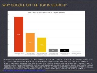 WHY GOOGLE ON THE TOP IN SEARCH?
WE WANTED TO KNOW HOW USERS FEEL ABOUT GOOGLE IN GENERAL, ESPECIALLY GIVEN ALL THE RECENT...