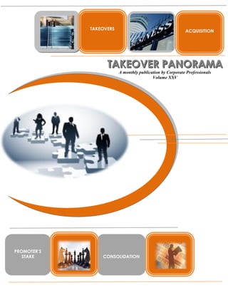 TAKEOVERS                                     ACQUISITION




                   TAKEOVER PANORAMA
                         A monthly publication by Corporate Professionals
                                          Volume XXV




PROMOTER’S
   STAKE         CONSOLIDATION
 
