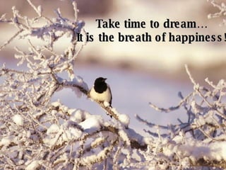 Take time to dream…  It is the breath of happiness!   