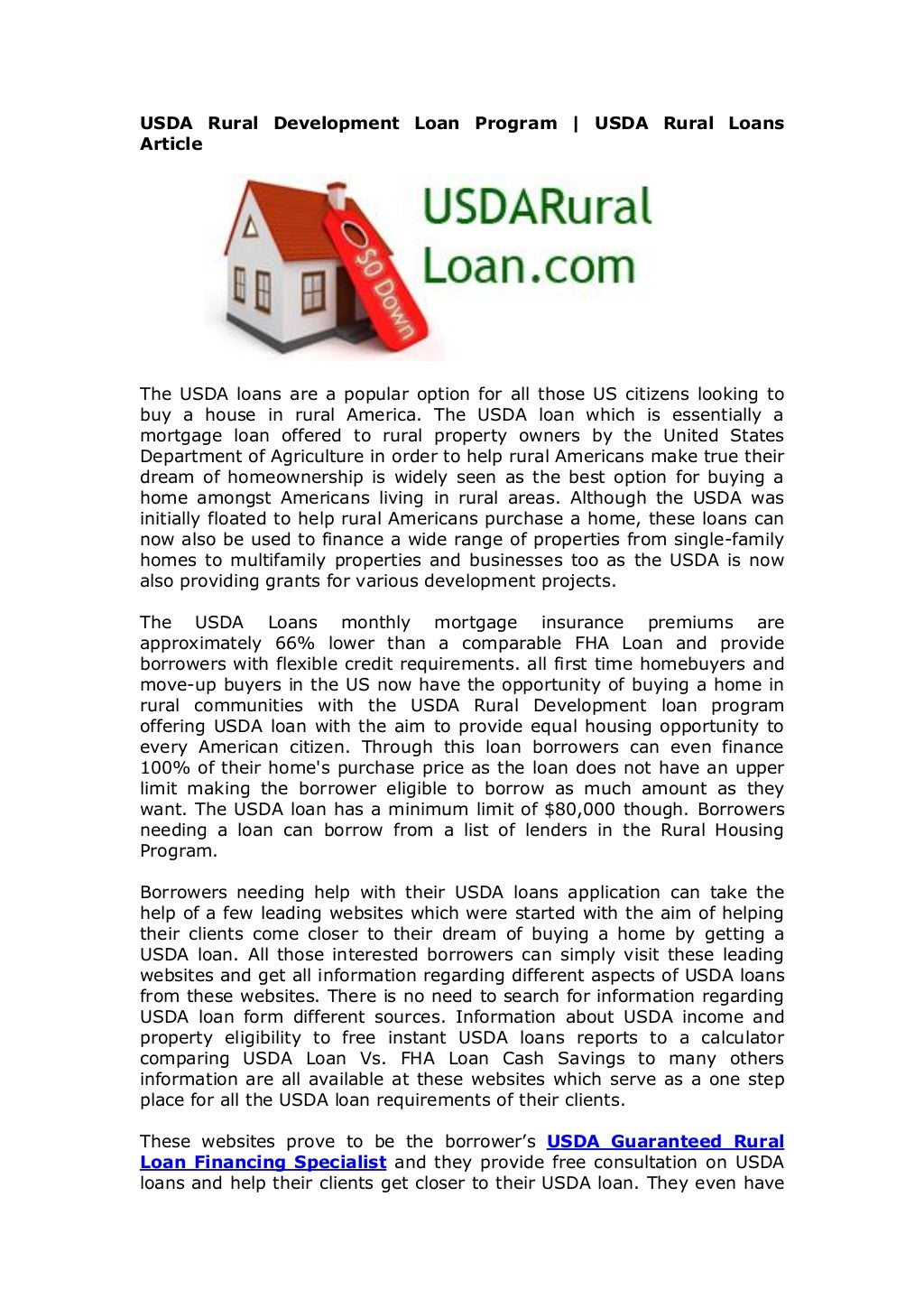 USDA Rural Development Loan Program USDA Rural Loans Article